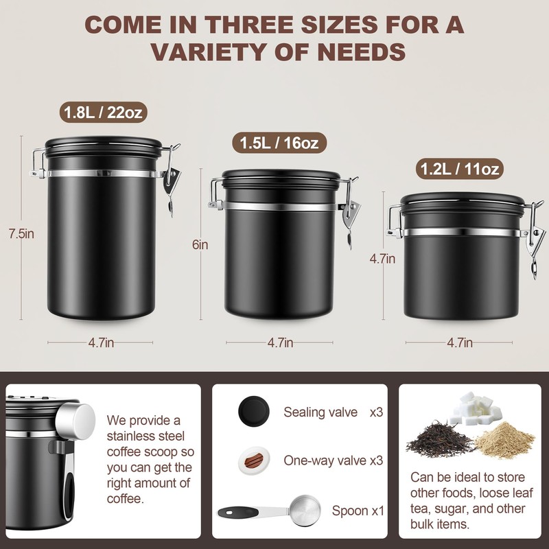 ShanSon Coffee Canister Airtight Coffee Container Stainless Steel Coffee Bean