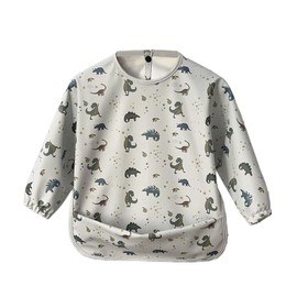 Cozozn Baby Weaning Bib Long Sleeves Toddler Feeding Bibs with Arms Back Waterproof Coverall Weaning Bib 0-2 Years, Dinosaurs Blue