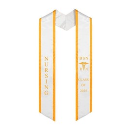 Ovaltag BSN RN Nursing Graduation Stole Embroidery Sash Class of 2025 - Color: White with Royal Blue trim