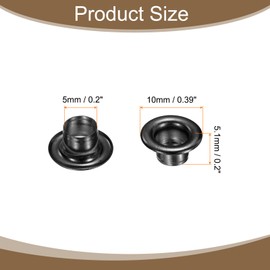 sourcing map 50Set Grommets Eyelets 5mm 1/5 Inch Brass Eyelets Kit with Washers for Fabric Curtain Tarps Leather Belt Shoes Bag DIY, Black