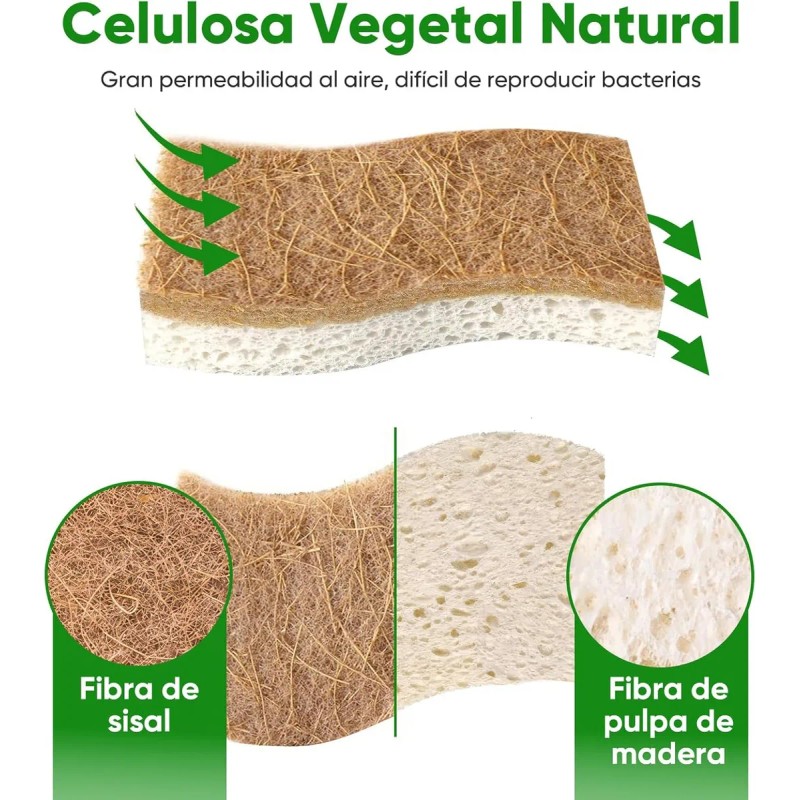 12 Pcs Esponjas Cocina Celulosa Y Coco Beige Sin Rayar