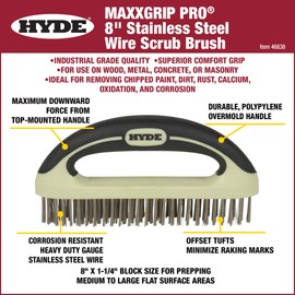 HYDE 46838 MAXXGRIP PRO Wire Brush, 8-Inch, Beige