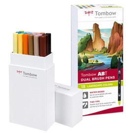 Tombow ABT Dual Brush Pen, Landscape Colours, Pen with Two Tips, Perfect for Hand Lettering and Bullet Journal, Water-soluble, ABT-18P-6, Set of 18
