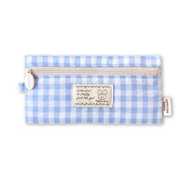 Monolike Unmatched Friends Fabric Check Pencil Case, Blue - Pencil Pouch, Portable Pencil Bag, Pencil Case, Office Pouch case, Fabric, Cushion, Soft, Pastel