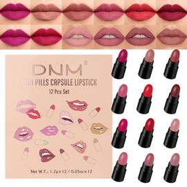 evpct 12Pcs Mini Pills Lipstick Capsule Set for Women Waterproof Long Lasting Dark Ruby Plum Rose Red Nude Pink Mauve Taupe Brown Matte Small Magic Permanent Lipstick 24 Hour Lipstick Bulk Samples 01
