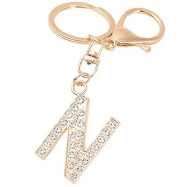 HAORQEE Alphabet Keychain Initial Letter Keyring Gifts for Women Teenage Girls, Cute Crystal Glitter Sparkling Key Ring Handbags Charm Accessories(N)