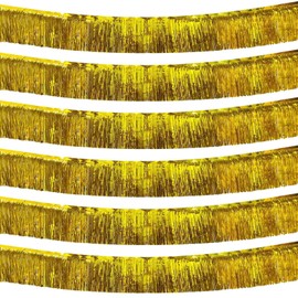 Gold Foil Fringe Garland,6 Pack 10 Feet Tinsel Fringe Parade Float Decorations for Trailer, Wall Hanging Metallic Fringe Banner for Wedding Christmas Birthday Party Decorations