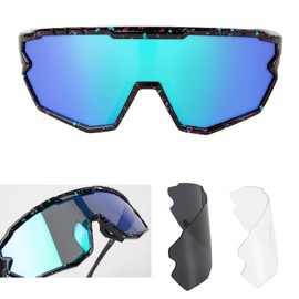 GIEADUN Baseball glasses Kids Sunglasses Polarised 3 Lens 8-14 Years Boys Girls Cycling Sports Soft (Dark blue)