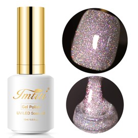 Imtiti Glitter Silver Gel Nail Polish, 15ml Sparkle Silver Color UV/LED Soak Off Gel Polish Salon DIY Nail Art Design Manicure Gel 1Pcs