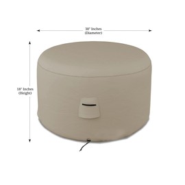 Covers & all Round Ottoman Cover, 12 Oz PVC Waterproof, UV & Weather Resistant Patio Garden Furniture Stool Protector Indoor Outdoor Use with Air Vents & Drawstrings (30" Diameter x 18" H, Beige)