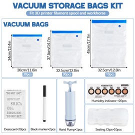 91 Pcs X-Large 3D Filament Storage Bags Vacuum Sealed Kit with Air Pump, Desiccants Humidity Indicator Cards, Dust Proof, Humidity Resistant for Keeping Filament Dry(11.8x13.4, 12.6x17.7, 12.8x14.8in)