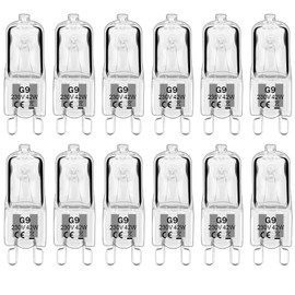 Haraqi Pack of 12 G9 Halogen Bulbs, 230 V, 42 W, 530 lm, G9 Bulb, 2800 K Warm White, Capsule Bulbs, Dimmable, No Flickering