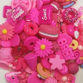Chenkou Craft Lote de 50 piezas de colores surtidos de fucsia para manualidades, parte trasera plana, botones de resina para álbumes de recortes (fucsia)