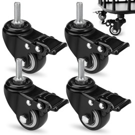 Pack of 4 50 mm Furniture Castors Thread M8 with Brake, Castors with Thread M8 x 25 mm Heavy Duty Castors with Brake, Wheels for Furniture 360° Rotation, Silent Swivel Castors with Thread, Weight per