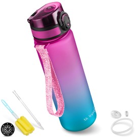 My Vesperbox Minny Children's Leak-Proof Drinking Bottle, 500 ml, with Straw or Strainer, Lightweight Tritan Water Bottle, BPA-Free, for Nursery, School (Purple - Blue 500 ml)