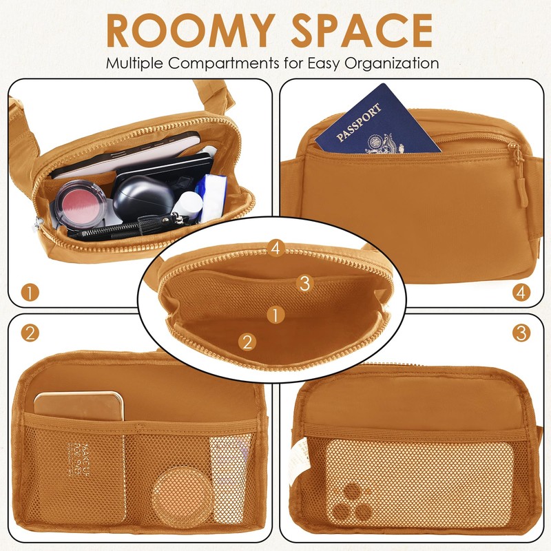 Bomvabe 1L Brown Fanny Pack for Women, Everywhere Belt Bag