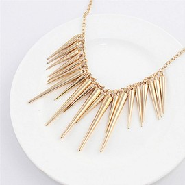 Fashion Spikes Rivets Draped Chunky Collar Necklace for Women Jewelry-Gold