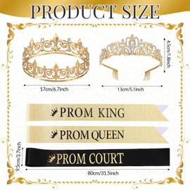 Saintrygo 12 Pcs Prom Crown and Sash Set, Prom King and Queen Tiara Rhinestone Crown Glitter Court Royal Satin Sash for 2025 Graduation Ball Dance Night Party Birthday Accessory(Gold,Stylish)