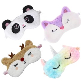 Asheyya 4PCS Kids Eye Masks for Sleeping, Soft Cute Animal Image Kids Sleep Mask for Girls Adult Children