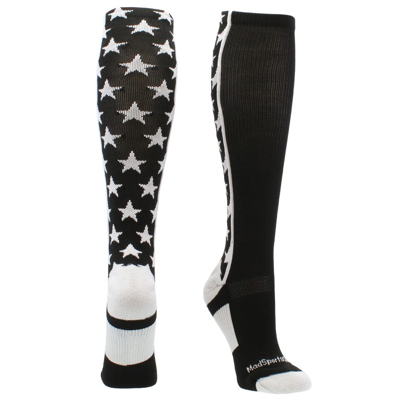 MadSportsStuff All Stars Over the Calf Socks (Black/White, Medium) -