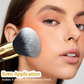Makeup Brush, Blusher Powder Brush, Flat Kabuki Make Up Brush for Face Foundation,Tanning, Setting Powder, Bronzer, Ultra-soft & Dense, No Shedding, Travel Makeup Tools & Accessories, Black and Gold