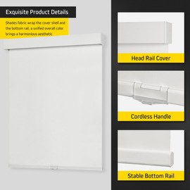 UNISHADES Cordless Blackout Roller Shades for Bedroom Windows, for Window Frame Size 33" W × 72" H White