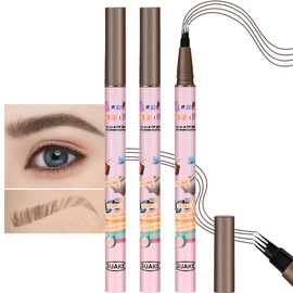 evpct SUAKE 2Pcs Black Brown Magic Microblading Eyebrow Contouring Pen Brow Pencil with Hair Like Strokes, 4 Tipped Precise Brow Pencil with Brush Micro-Fork Tips Applicator Natural Looking Brows