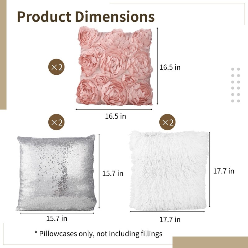 OMISTAR 6 Pcs Decorative Pillow Covers, Square Throw Pillow Cases,