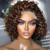 Short Bob Curly Human Hair Highlight Wigs Pre Plucked Real