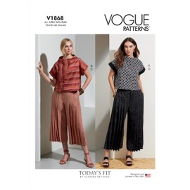Vogue Misses' Loose-Fitting Top and Pleated Pants Sewing Pattern Kit, Code V1868, Sizes A-B-C-D-E-F-G-H-I-J, Multicolor