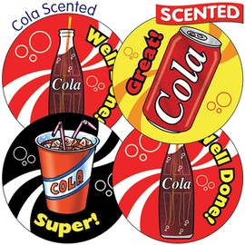 225 Scented Cola Well Done Super Great Motivational School Praise Teachers Reward Stickers 37mm Primary Teaching Services