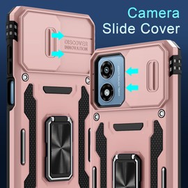 DEERLAMN Case Compatible with Moto G Stylus 5G 2023 with Slide Camera Cover+Screen Protector(1 Pack),Rotated Ring Kickstand Military Grade Shockproof Protective Cover-Rose Gold