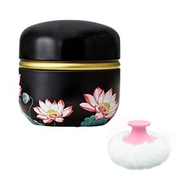 Qopoto Body Powder Puff and Container for Dusting Powder, Women Powder Puff and Powder Case for Bath and Travel (Lotus)