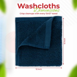 RIVERSIDE 12 Pack Washcloths Set – 100% Ring-Spun Cotton Face Cloths – Super Soft, Highly Absorbent, Durable – Multipurpose Towels for Bathroom, Spa, Gym - Blue Opal