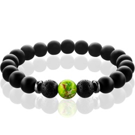 FABACH Chakra Bead Bracelets with 8 mm Gemstone Beads, Lava Stone and Onyx Stone (Black), Yoga Bracelets Made of Healing Stones, Energy Bracelets for Men and Women, Rubber, Imperial, Onyx, Lava
