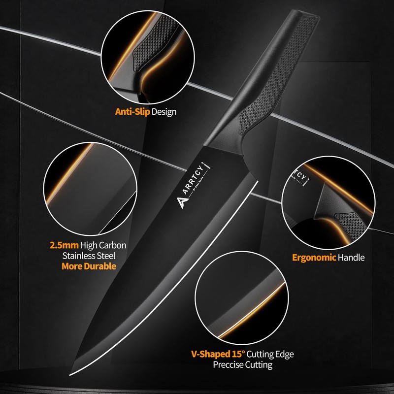 Arrtcy Knife Set - Kitchen Knife Set with Built-in Sharpener