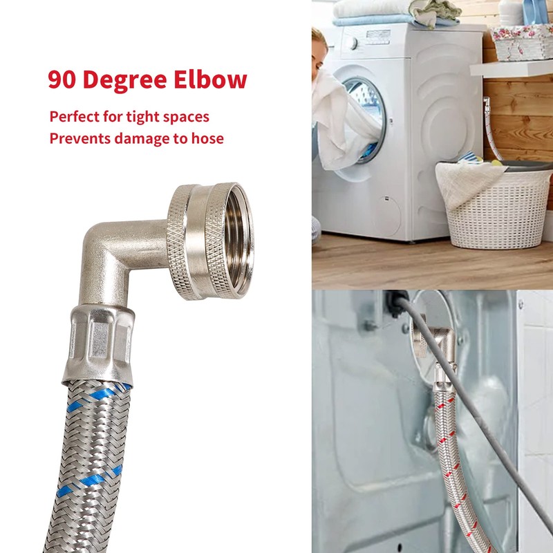 2 Pack 12 FT Washing Machine Hoses with 90 Degree