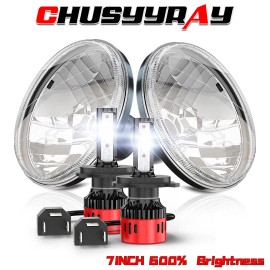 CHUSYYRAY For Land Rover Defender 90 110 Pair 7" inch Round LED Headlights High/Low Beam