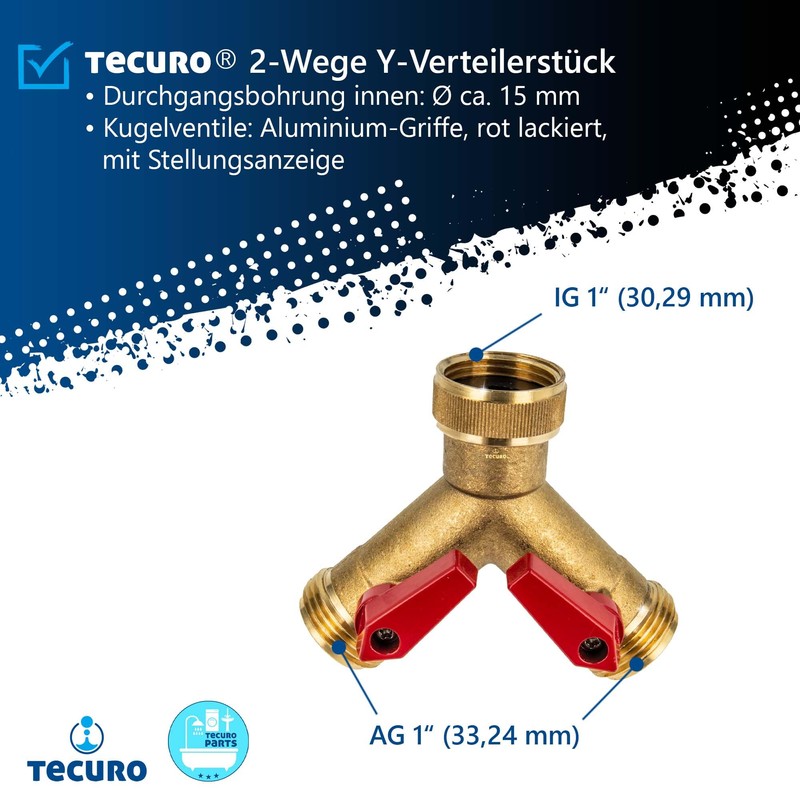 tecuro 2-way Y-distributor 1 inch (DN20), individually lockable by ball