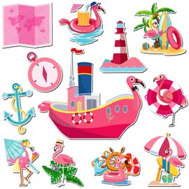 12 Pcs Cruise Door Magnets Decorations Flamingo Cruise Door Magnets Summer Cruise Door Magnetic Stickers Pink Flamingo Cruise Door Decals for Ship Refrigerator Carnival Car Birthday Kitchen Decor