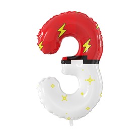 40 Inch Giant Red and White Cartoon Theme Number Foil Balloons - Large Number 3 Balloons Animation for Kids' Birthday Anniversary Party Decorations Supplies (Numbers 0-9 Available)