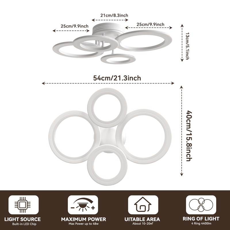 Modern Led Ceiling Light, 4 Rings Dimmable Lighting Fixture with