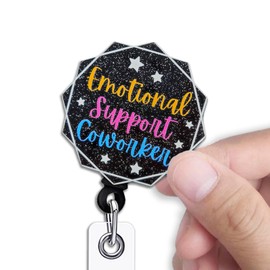 KANGYUSO Funny Retractable Badge Reel, Emotional Support Coworker Black Glitter Badge Reel with Alligator Clip, Funny ID Badge Holder Gift for Office Worker Nurse Doctor Teacher Medical Colleague