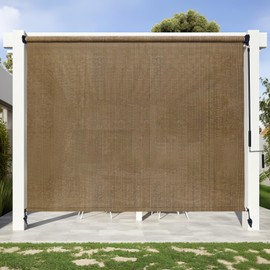 KANAGAWA 8'(W) x6'(H) Walnut Outdoor Roller Shade - Cordless Exterior Roll Up Sun Shade for Patio, Pergola, Front Porch, Gazebo - Outdoor Blinds Screens for Patio