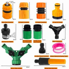 Garden Hose Connector 21 Set: Nozzle, Maintenance Plug, Quick Coupling, Y Splitter, Male and Female, Male and Female, 2-Way Hose Tap Connector
