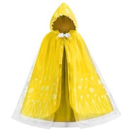 PURFEEL Girls Elsa Hooded Cape Kids Snow Cape Ice Cloak Costume Belle Yellow 3-6Years