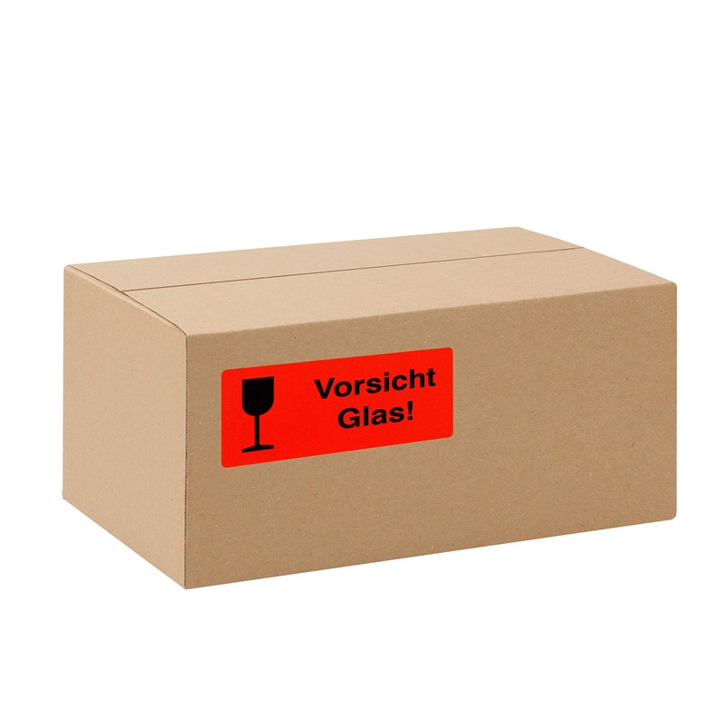 593101 Caution Glass Labels 90 x 35 mm Red Pack