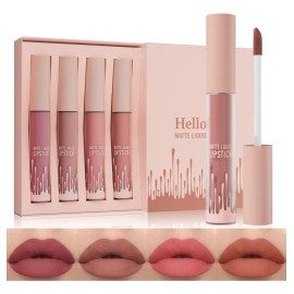 Set 4 Labiales Mate Terciopelo Impermeable No Transfiere