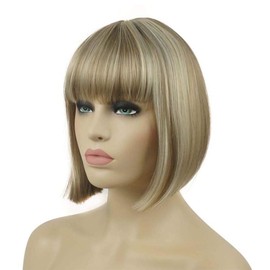 Lydell Short Bob Straight Synthenic Wigs with Neat Bangs for Women Girls Blonde