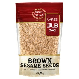 Spicy World Natural Brown Sesame Seeds 3 LB (48oz) - Non-GMO, Vegan, Raw, Unroasted, Unsalted, Plant-Based Protein, Source of Fiber & Iron, Ideal for Topping, Cooking & Baking